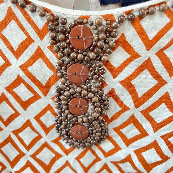 Lands End Womens Sleeveless Geometric Print Dress Size 6 With Beaded Neckline 10 - Picture 2 of 7